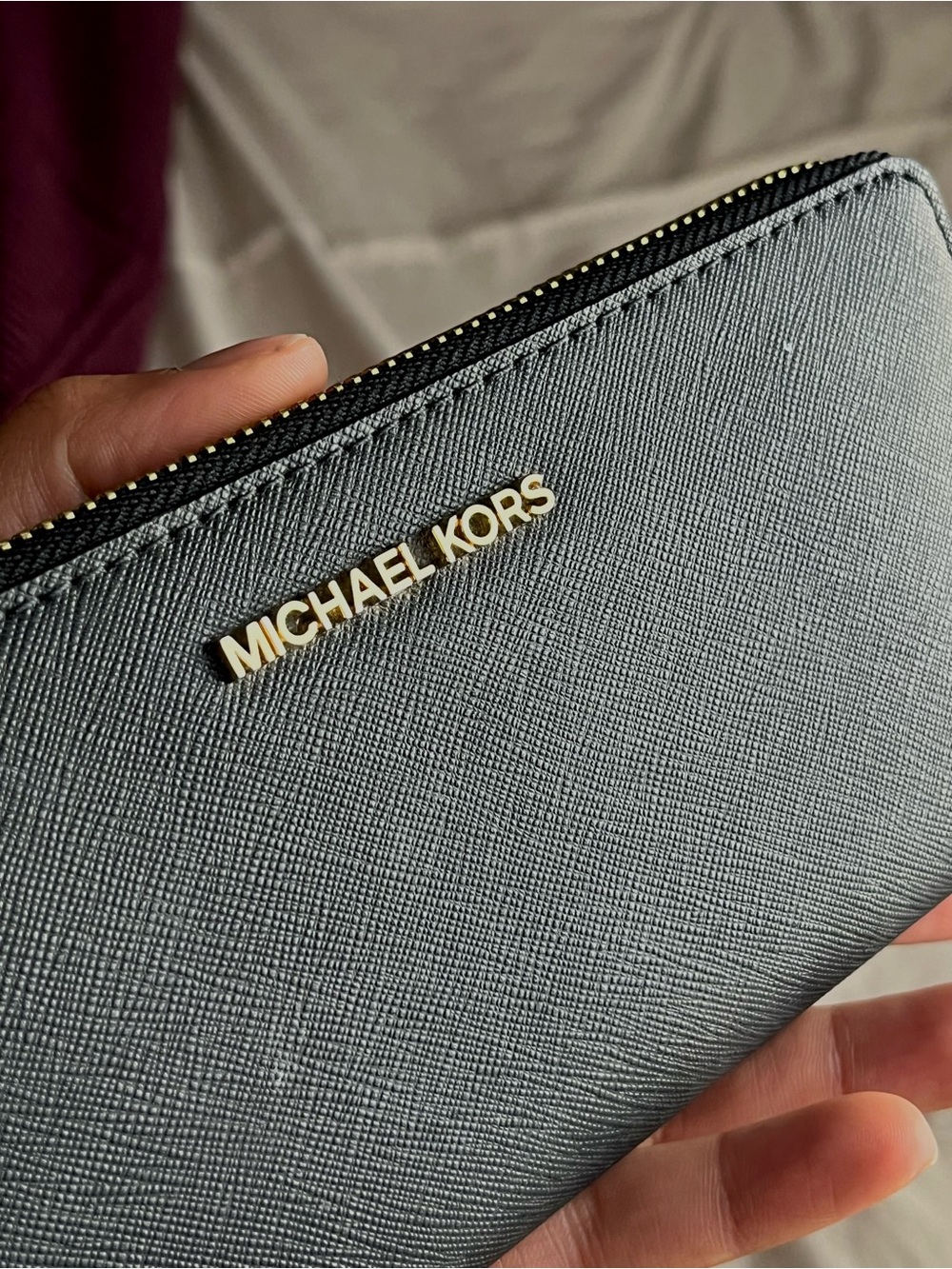 Michael Kors Black Zip-Around Saffiano Wallet with Gold Logo - Picture 4 of 7